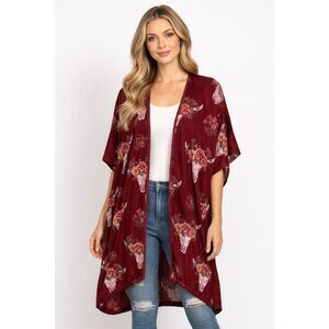 Angie Floral Bull Skull Kimono – Size Large Western Boho Country Festival